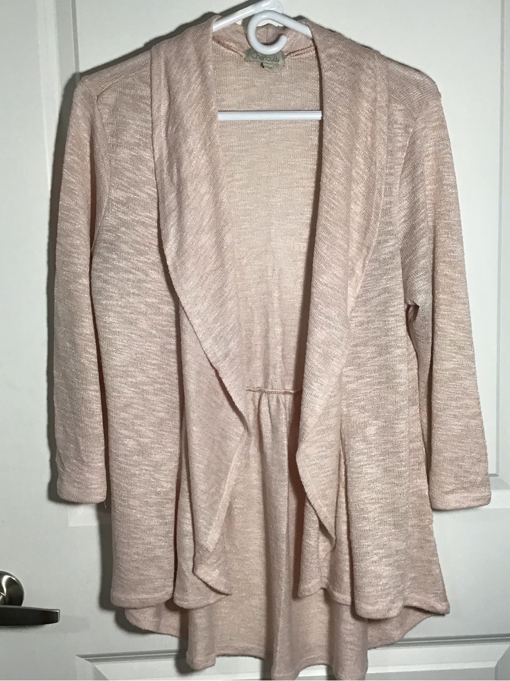 Chenault Draped Open-Front Cardigan in Blush  L